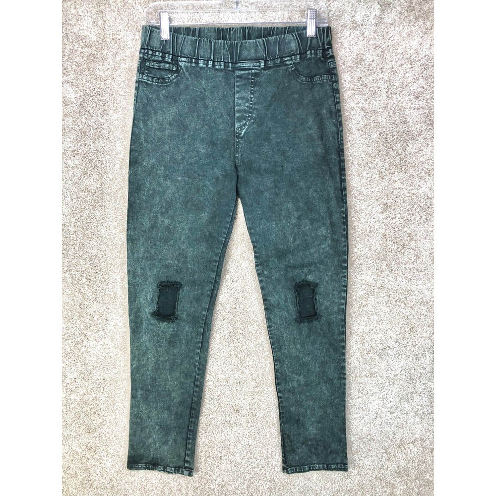 Umgee Acid Wash Distressed Knee Pull On Jeggings Womens L Gray Slim Streetwear